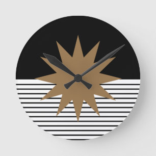 Horloge Ronde Blocage noir blanc et soleil Brown