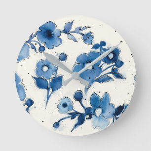 Horloge Ronde Blooms bleus indépendants