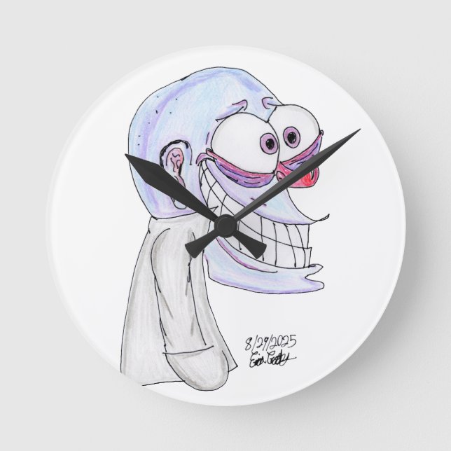 Horloge Ronde blue character smiling with coat (Recto)
