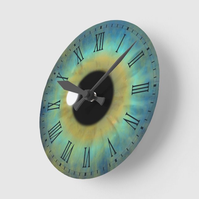Horloge Ronde Blue Eye Iris Eyeball Medium Round Roman Clock (Angle)
