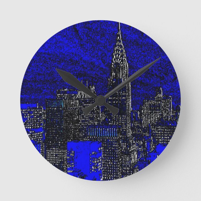 Horloge Ronde Blue Pop Art New York (Recto)