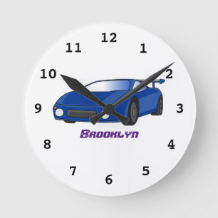 Horloge Ronde Blue sports car with airfoil illustration
