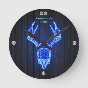 Horloge Ronde BLUE STAG SKULT Néon Style léger Mur personnalisé