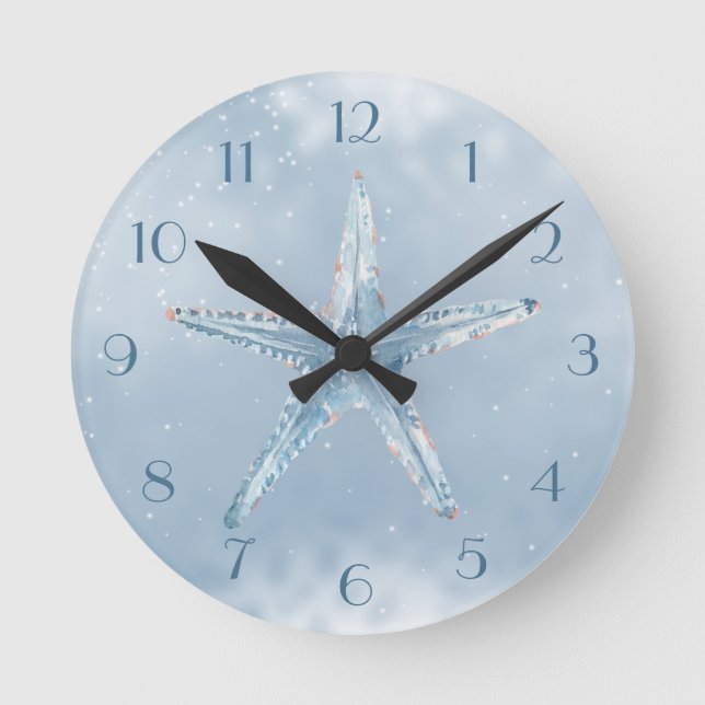 Horloge Ronde Blue Starfish with Stars (Recto)
