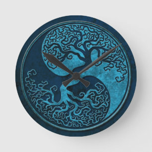 Horloge Ronde Blue Stone Yin Yang Trees
