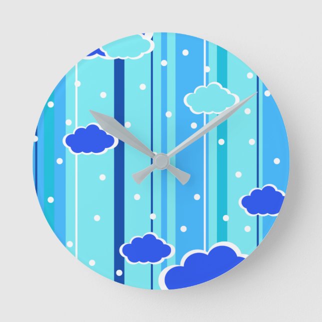 Horloge Ronde blue strips clouds dots (Recto)