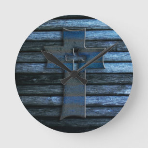 Horloge Ronde Blue Wooden