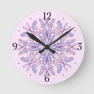 Horloge Ronde Boho Botanical Purple Imaginaire Fleur Mandala