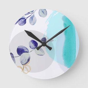 Horloge Ronde Boho botanique cyan violet