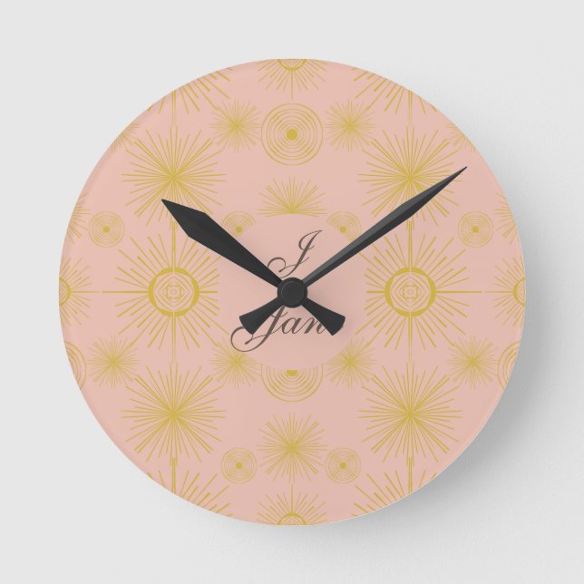Horloge Ronde Boho Celestial Sun Stars Personnalisé rose (Recto)