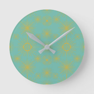 Horloge Ronde Boho Celestial Sun Stars Turquoise Motif