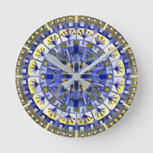 Horloge Ronde Boho Mosaic Carreaux Marine Eau bleue -