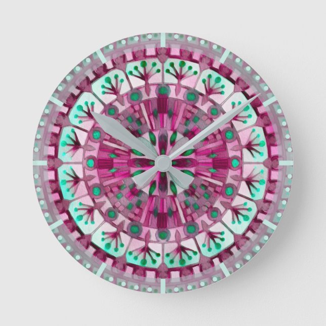 Horloge Ronde Boho Mosaic Carreaux rose Berry - (Recto)