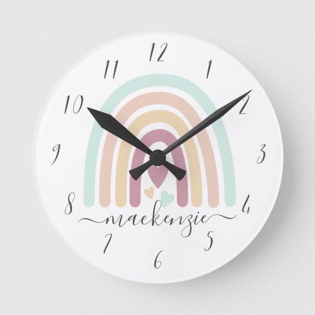 Horloge Ronde Boho Pastel Rainbow & Hearts (Recto)