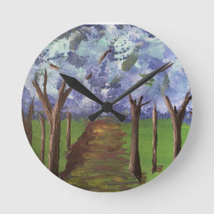 Horloge Ronde Bois bleu automne