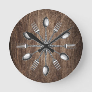 Horloge Ronde Bois foncé élégant d'ustensiles de cuisine de c