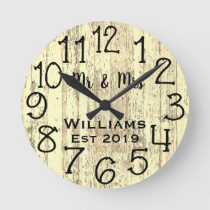 Horloge Ronde Bois Personnalisé Télè Distressed Teal Rustique Su