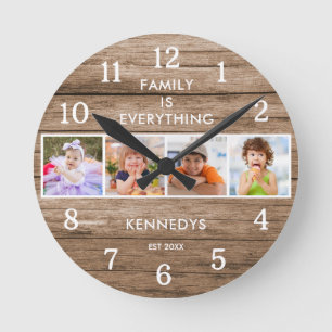 Horloge Ronde Bois rustique 4 Photo Collage La famille est tout