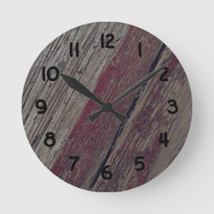 Horloge Ronde Bois rustique ancien avec de la peinture rouge