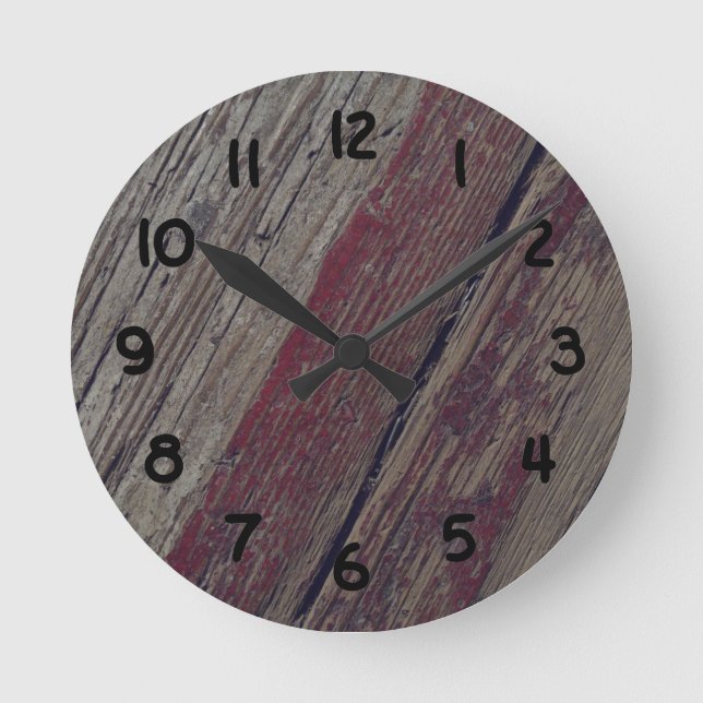 Horloge Ronde Bois rustique ancien avec de la peinture rouge (Recto)