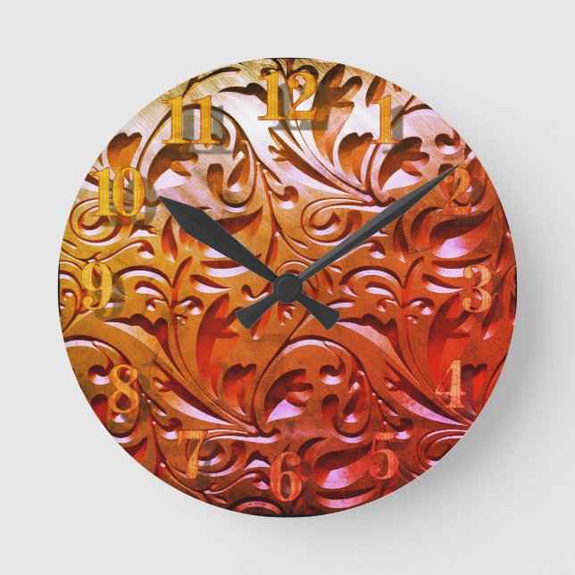 Horloge Ronde Bois sculpté à grain de bois look élégant abstrait (Recto)