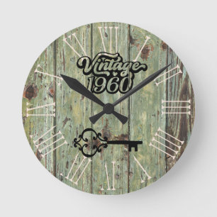 Horloge Ronde Bois vieux Vintage 1960