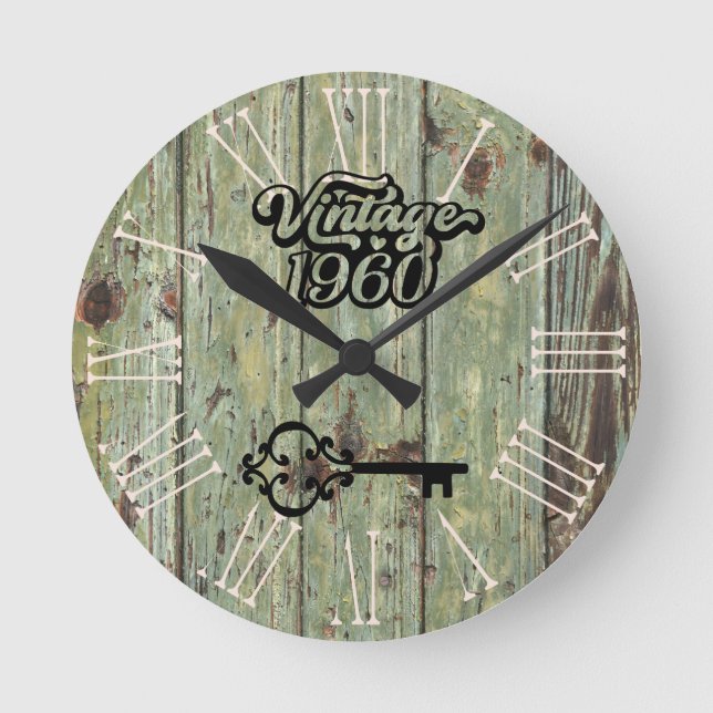 Horloge Ronde Bois vieux Vintage 1960 (Recto)