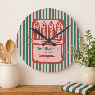 Horloge Ronde Boîte de sardines rétro personnalisée pour la fami