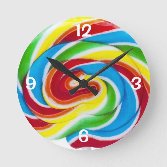 Horloge Ronde Bonbon sucré couleur mignon Rainbow Lollipop (Recto)