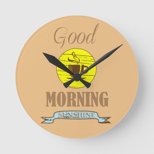 Horloge Ronde Bonjour amusant buveur de café citations (Recto)