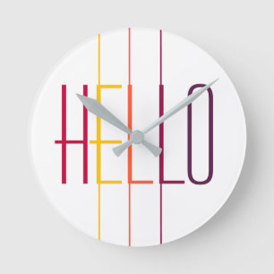Horloge Ronde Bonjour typographie moderne rayée multicolore