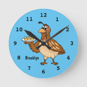 Horloge Ronde Bonne caille avec dessin animé d'oeufs
