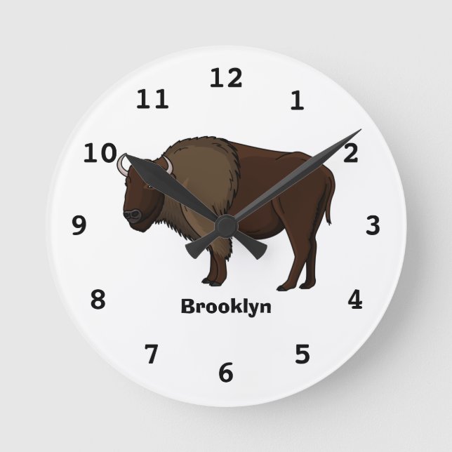 Horloge Ronde Bonne illustration de bison américain (Recto)