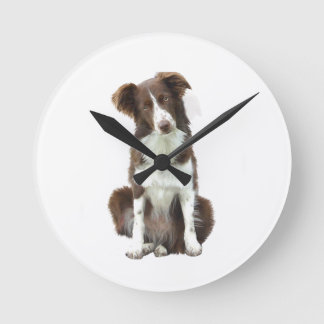 Horloge Ronde Border Collie (B) - marron et blanc