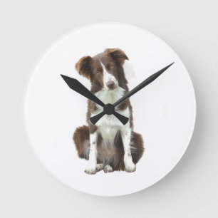 Horloge Ronde Bordure Collie (B) - brun et blanc