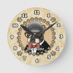 Horloge Ronde Boston Terrier porte des lunettes