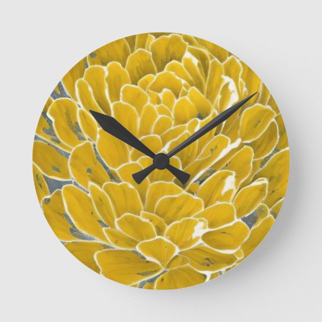 Horloge Ronde botanique à fleurs jaunes (Recto)