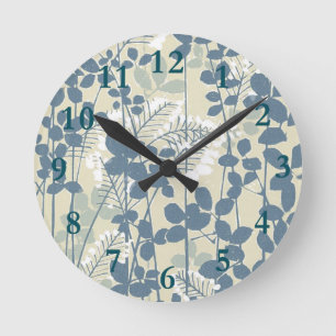 Horloge Ronde Botanique Bleu Japonais Vintage : Fougère à Feuill