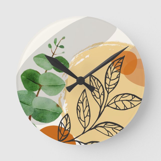 Horloge Ronde Botanique Boho Green Orange (Recto)