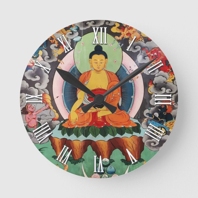 Horloge Ronde Bouddha Shakyamuni, Bouddhisme tibétain, Népal (Recto)