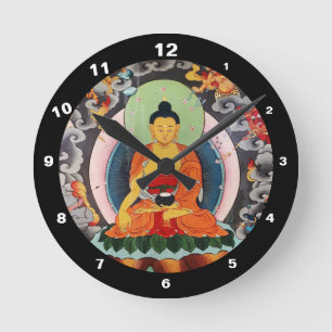 Horloge Ronde Bouddha Shakyamuni, Lumières, Himalaya Népal