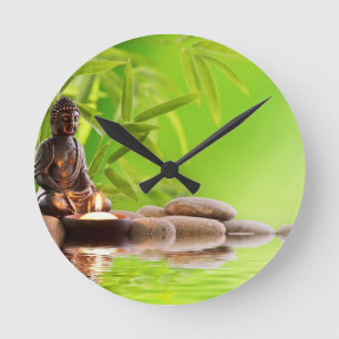 Horloge Ronde bouddha zen jardin de sérénité