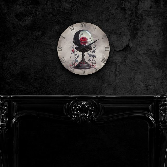 Horloge Ronde Boudoir | Cristal Ball Croissant Lune Roses rouges (Créateur téléchargé)