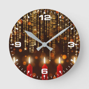 Horloge Ronde Bougies de Noël avec reflets bokeh-25983
