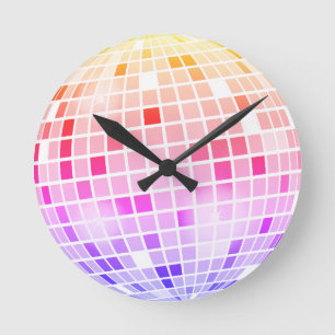 Horloge Ronde Boule à facettes disco rétro années 70 Colorée
