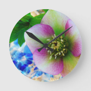 Horloge Ronde Boule en verre bleue rose de rose Lenten