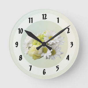Horloge Ronde Bouquet aux teintes de blanc et de jaune