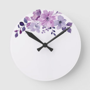 Horloge Ronde Bouquet de fleurs violettes à l'aquarelle