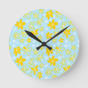 Horloge Ronde Bouquet Fleur Daisy Meadow Sky Jaune Blanc