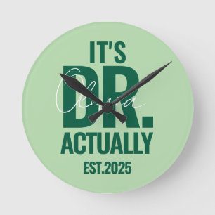 Horloge Ronde Bouton vert foncé personnalisé moderne avec nom de